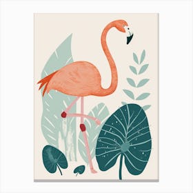 Jamess Flamingo And Alocasia Elephant Ear Minimalist Illustration 3 Canvas Print