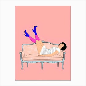 Girl Laying On A Couch Canvas Print