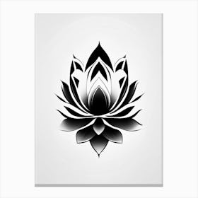 Lotus Flower, Buddhist Symbol Black And White Geometric 1 Canvas Print
