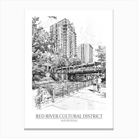 Red River Cultural District Austin Texas Black And White Drawing 2 Poster Canvas Print