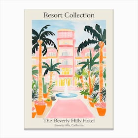Poster Of The Beverly Hills Hotel   Beverly Hills, California   Resort Collection Storybook Illustration 1 Canvas Print