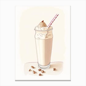 Almond Milkshake Dairy Food Pencil Illustration 2 Canvas Print