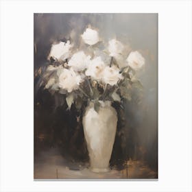 White Rose Vintage Abstract Painting Canvas Print
