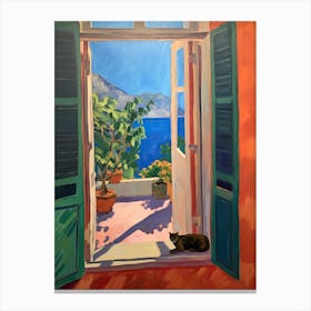 Open Window With Cat Matisse  Inspired  Style Amalfi Coast 4 Canvas Print