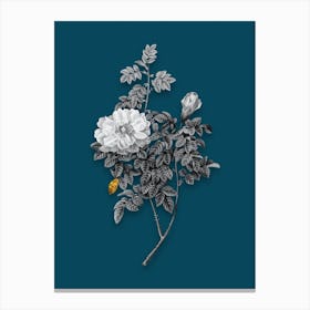 Vintage Ventenats Rose Black and White Gold Leaf Floral Art on Teal Blue n.1141 Canvas Print