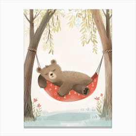 Brown Bear Napping In A Hammock Storybook Illustration 3 Canvas Print