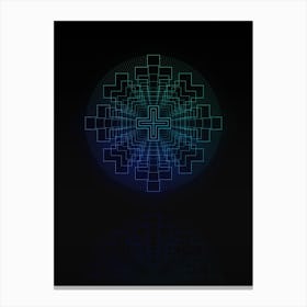 Neon Blue and Green Abstract Geometric Glyph on Black n.0075 Canvas Print
