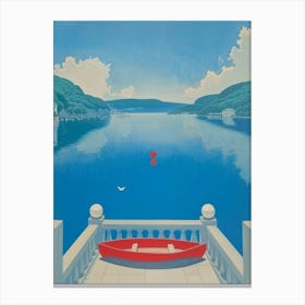 Red Boat On The Lake Canvas Print
