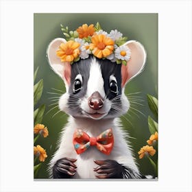 Baby Skunk Flower Crown Bowties Woodland Animal Nursery Decor (32) Canvas Print