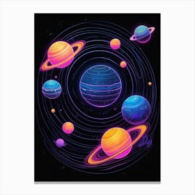 Default Neon Black Light Sgraffito Solar System 3d Illustratio 3 (1) Canvas Print