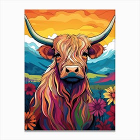 Floral Illustration Of Highland Cow 2 Canvas Print