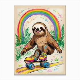Sloth On A Skateboard 1 Canvas Print