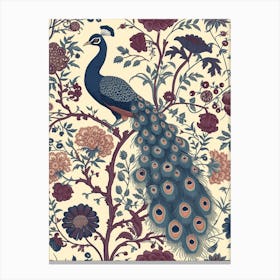 Vintage Peacock Cream Floral Decadent Wallpaper 3 Canvas Print