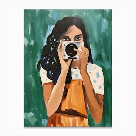 Portrait Of A Girl With A Camera Canvas Print