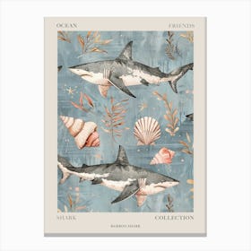 Pastel Blue Bamboo Shark Watercolour Seascape Pattern 2 Poster Canvas Print