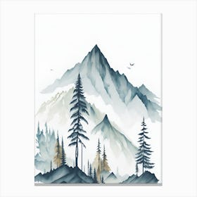 Mountain And Forest In Minimalist Watercolor Vertical Composition 135 Canvas Print