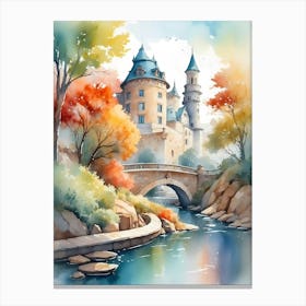 Watercolor Castle By The River Canvas Print