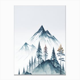 Mountain And Forest In Minimalist Watercolor Vertical Composition 180 Canvas Print