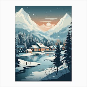Winter Travel Night Illustration Banff Canada 4 Canvas Print