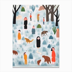 Tiny People At The Zoo Animals And Illustration 2 Canvas Print
