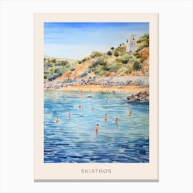 Swimming In Skiathos Greece 2 Watercolour Poster Canvas Print