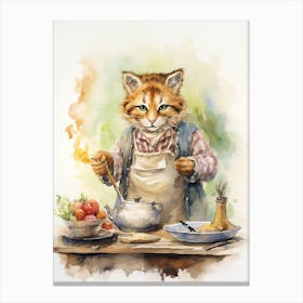 Tiger Illustration Cooking Watercolour 4 Canvas Print