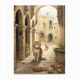 Cats In Monestary Courtyard 3 Canvas Print