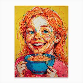 Girl Eating Spaghetti Canvas Print