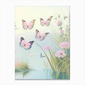 Butterflies On Lake Vintage Pastel 2 Canvas Print
