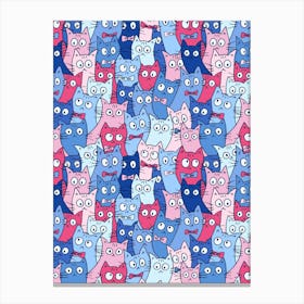 Blue and Pink Crazy Cats 1 Canvas Print