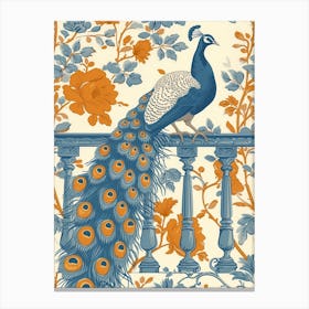 Floral Wallpaper Style Of A Peacock On The Balcony 2 Canvas Print