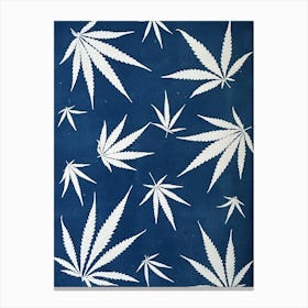 Cyanotype blue hemp leaf Canvas Print