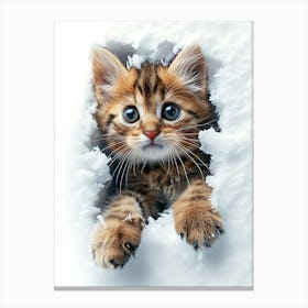 Cute Kitten Cat Peeking From Snow 11 Canvas Print
