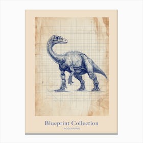 Nodosaurus Dinosaur Blue Print Sketch 1 Poster Canvas Print
