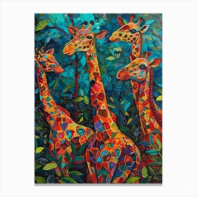 Geometric Giraffe In The Leaves 1 Canvas Print