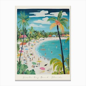 Poster Of Siesta Key Beach, Florida, Matisse And Rousseau Style 1 Canvas Print