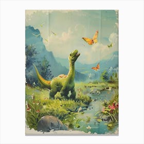 Dinosaur Catching Butterflies Storybook Painting 2 Canvas Print
