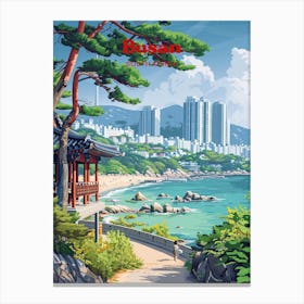 Busan South Korea Port City Travel Art Illustration Stampe su tela