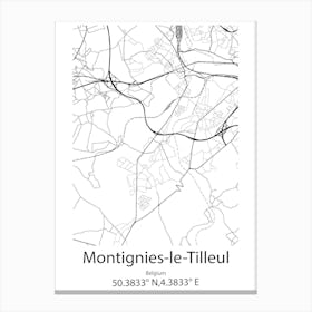 Montignies Le Tilleul,Belgium Minimalist Map Canvas Print