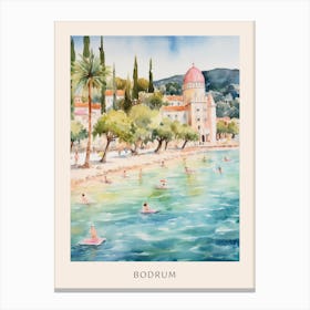 Swimming In Bodrum Turkey Watercolour Poster Canvas Print