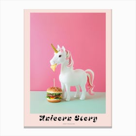 Toy Unicorn Eating A Cheese Burger Poster Canvas Print