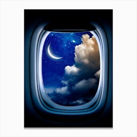 Airplane window with Moon, porthole #3 1 Canvas Print