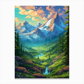 Mountainscape Pixel Art 3 Canvas Print