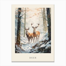 Winter Watercolour Deer 2 Poster Canvas Print