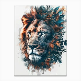 Double Exposure Realistic Lion With Jungle 7 Canvas Print