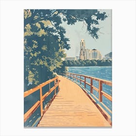 Lady Bird Lake And The Boardwalk Austin Texas Colourful Blockprint 1 Canvas Print