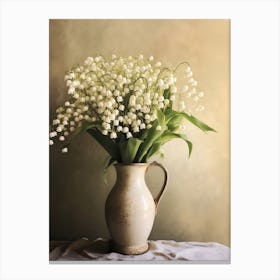 Lily Of The Valley, Autumn Fall Flowers Sitting In A White Vase, Farmhouse Style 3 Canvas Print