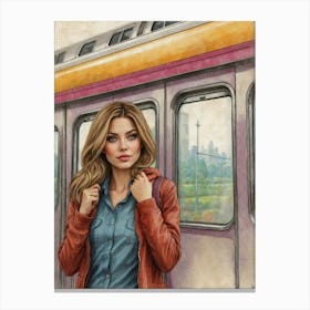 Girl On A Train Canvas Print