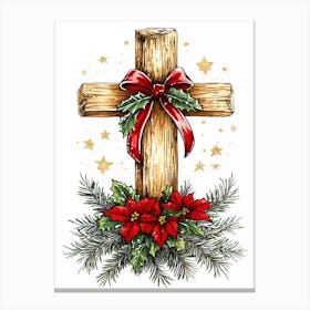 Cross With Poinsettias 1 Canvas Print