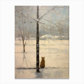 Vintage Winter Animal Painting Fox 4 Canvas Print